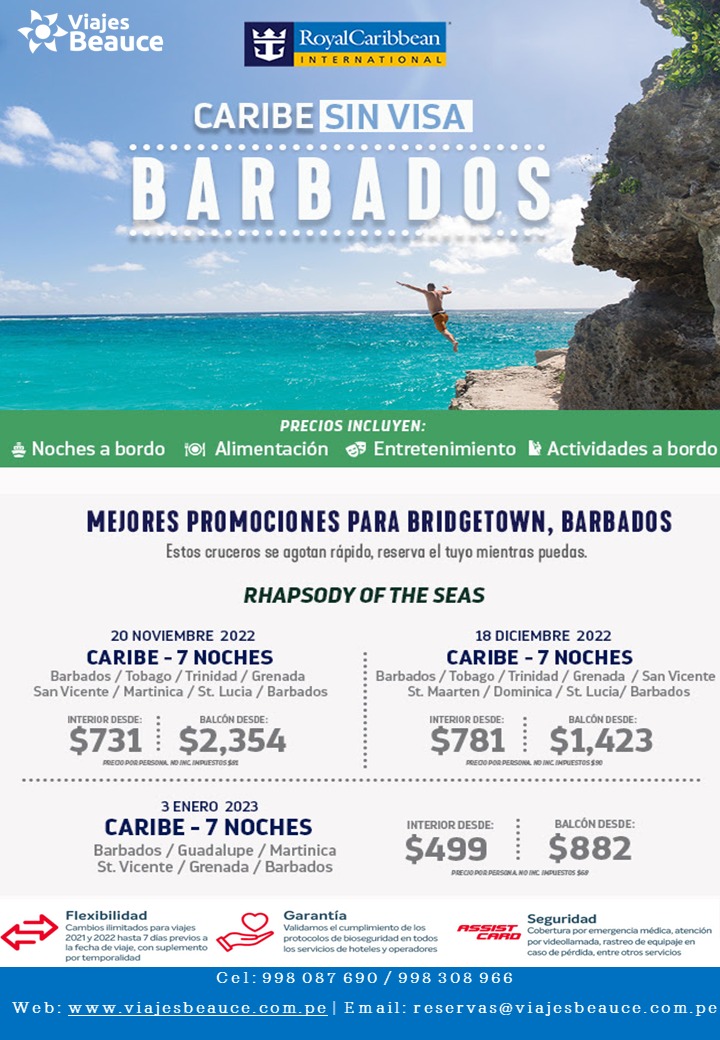 Viaja al Caribe SIN VISA y visita BARBADOS en un CRUCERO con Viajes BEAUCE